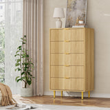 Garvee Juego de 2 Cómodas de 5 Cajones para Dormitorio, Sinfonier Estrecho de 40 cm con Bordes Redondeados, Armario de Almacenamiento de Madera PB para Salón y Pasillo, Roble Natural - Madera Natural