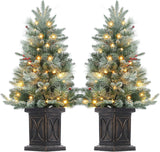 Garvee Árbol de Navidad Mini 91cm con Luces LED Cálidas, Nieve Artificial, Base Vintage, Batería, Interior y Exterior, Verde