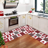 Garvee Alfombra De Cocina Navideña Antideslizante Lavable Poliéster Resistente Juego De 2 Tamaños 40x60+40x120cm - Rojo - Cuadros