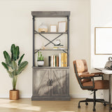 Garvee Estantería Dorada Moderna con Cajones, 4 Niveles, Estructura Metálica y MDF para Sala y Oficina, Vintage, 187×80×30 cm - Gris