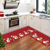 Garvee Alfombra navideña en rollo para cocina 2 piezas antideslizante goma poliéster para cocina, comedor, pasillo, 40x60+40x120cm - Rojo - Muñeco de Nieve