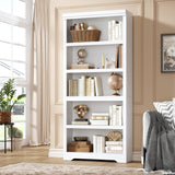 Garvee Estantería de 5 Niveles Para Libros, 175cm de Alto, 80cm de Ancho, Ajustable, Antideslizante, MDF Resistente, para Hogar y Oficina - Blanco Cálido Relieve
