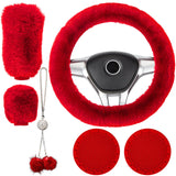 Garvee Set De Accesorios De Coche Para Mujer, 6 Piezas, Suave Peluche, Para SUV Y Coches, Rojo - Traje Rojo