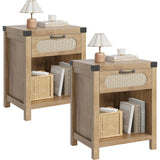 Garvee Mesita De Noche De Ratán Con Cajón Y Estante Abierto Para Dormitorio Y Sala, MDF, Resistente, Fácil De Montar, Estilo Granja, Color Natural