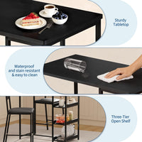 Garvee Juego De Comedor 3 Piezas Con Estantes De Almacenamiento, Sillas Acolchadas, Estructura De Hierro Y Madera, Compacto Para Apartamentos, Negro