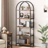Garvee Estantería arco 5 niveles metal PB 180x60x28cm estable moderno interior sala oficina marco negro+tabla color Vintage - Vintage & Negro
