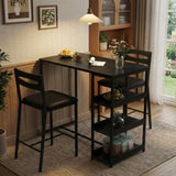 Garvee Juego De Comedor 3 Piezas Con Estantes De Almacenamiento, Sillas Acolchadas, Estructura De Hierro Y Madera, Compacto Para Apartamentos, Negro - Negro
