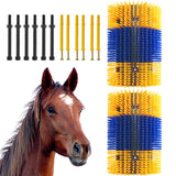 2PCS Cepillo de aseo Garvee para animales de granja - Nylon duradero - Flexible y extensible - Para vacas, caballos, cerdos - Uso en establos y cercas - Azul-Amarillo