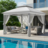 Garvee Gazebo Exterior 335x335 cm, Doble Techo, Malla Mosquitera, Estructura Metálica Resistente, Tela Poliéster Impermeable, Ideal para Jardín y Patio - Gris Claro