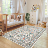 Garvee Alfombra Floral Antideslizante Ultrafina De Fibras Sintéticas Para Sala Dormitorio Infantil - Beige