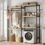 Garvee Estantería para Lavadora 71 cm 5 Niveles Madera Doble Capa Marco Acero Ajustable para Baño y Lavandería Compacta - Natural & Negro