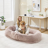 Garvee Cama Humana Para Perros 65x41x12in Espuma Ortopédica Funda Desmontable Piel Sintética Para Sala Y Oficina - Marrón