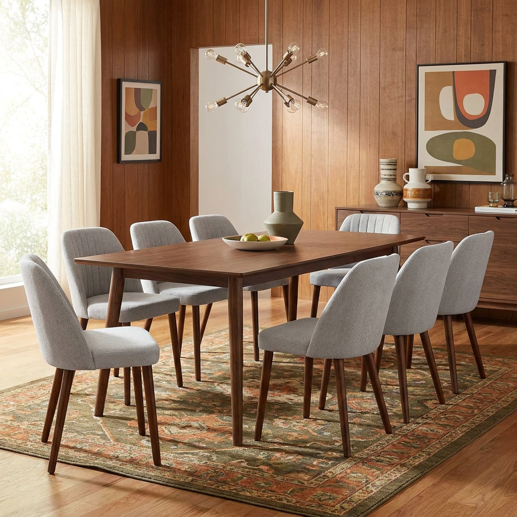 Garvee Juego de 8 Sillas de Comedor de Madera, Asiento Acolchado Tapizado en Tela de Lino con Patas de Madera Maciza para Cocina y Restaurante, Gris