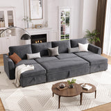 Garvee Sofá Seccional Chenille con Cama Extraíble y Almacenaje Modular para Sala y Apartamento, 2 Otomanas, Asientos Separables, Gris