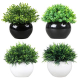 Garvee Plantas Artificiales en Maceta de Cerámica 4 Piezas - Realistas, Sin Mantenimiento, Macetas Negras Modernas para Oficina y Hogar