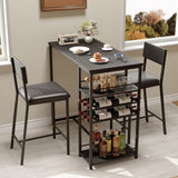 Garvee Mesa pequeña para 2 personas con estantes 4 niveles, portavasos y portabotellas, acero resistente, diseño rústico, ideal para apartamentos y cocinas pequeñas, compacta, color negro - Negro
