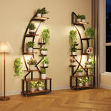 Garvee Estante para Plantas de Interior 6 Niveles Metal Resistente con Luces de Cultivo Ruedas Móviles para Sala de Estar Madera Rústica y Tubo Negro