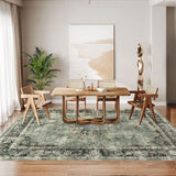 Garvee Alfombra Sala 120x170cm Verde Botella Vintage Antideslizante Lavable Respaldo TPR Diseño Tribal Retro para Sala Dormitorio - Verde Antiguo