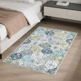 Alfombra Garvee Vintage 80x150cm, antideslizante y lavable, de poliéster de pelo corto azul y amarilla, para cocina y dormitorio - Azul & Amarillo