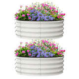 Garvee Huerto Urbano Metálico Redondo, Pack de 2 Camas de Cultivo Elevadas para Exterior y Jardín, Acero Galvanizado Anticorrosión, 90x30cm, Blanco Crema - Blanco hueso