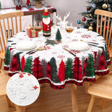 Garvee Mantel Navideño Redondo Estampado de Pino 152,4 Cm, Tela Resistente con Textura de Madera, Decoración Festiva - Rojo