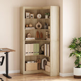 Garvee Estantería Esquinera de 5 Niveles en Forma de L, Mueble Librería de Esquina de Madera para Almacenamiento en Salón, Oficina y Dormitorio, 182cm - Madera Clara