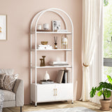 Garvee elegante estantería con arco, estantería de madera y metal, con puertas, 4 niveles, blanco, 181x80x28 cm - Blanco