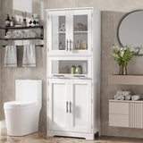 Garvee Gabinete Alto de Baño con Puertas de Vidrio, Estantes Ajustables, Cajones, MDF Duradero, Blanco, para Cocina y Sala, 60×30×170 cm - Blanco +Fila doble
