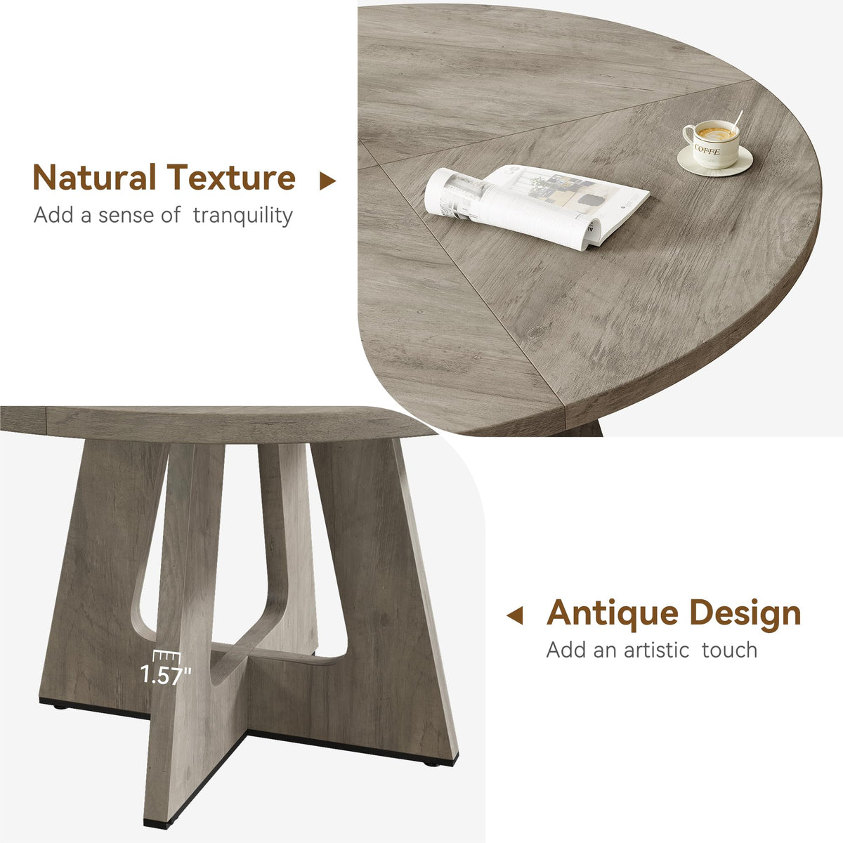 Garvee Mesa de Comedor Redonda de MDF de Alta Calidad 120CM Moderna Duradera Gris Espacios Compactos