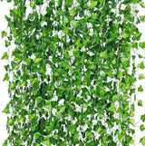 Garvee 12 Pack Guirnalda de Hiedra Artificial 80 Hojas Flexible Durable Verde 2.1m para Bodas Jardines Interiores y Exteriores