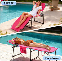 Garvee Tumbona Alta de Playa Plegable con Abertura Facial Acolchada, Respaldo Reclinable de 5 Posiciones, Bolsillo Lateral y Tejido Oxford 600D, Rosa