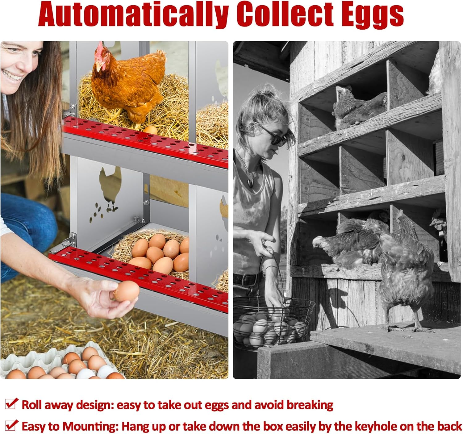 Garvee Caja de Nido para Gallinas 2 Capas 6 Compartimentos con Patas, Acero Galvanizado, Con 6 Huevos Falsos, Impermeable Antióxido, Montable en Pared, Rojo