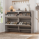 Garvee Zapatero Horizontal de MDF y PB con 4 Cajones Abatibles y Tiradores de Madera Organizador para Entrada Gris - Gris