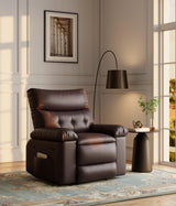 Garvee Sillón Reclinable Sobredimensionado PU Cuero Manual, Respaldo Alto, Brazos Anchos, Sala y Dormitorio, 1.5X, Negro - Marrón
