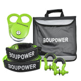 Garvee Set de Rescate para ATV & UTV con Cuerda de Remolque 7,6x610 cm, Polea de 10T, Grilletes D de 19 mm Acero Galvanizado, Protector de Árbol 7,6x244 cm, Bolsa Verde Offroad - Verde