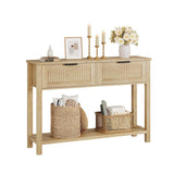 Garvee Mesa de Entrada de Estilo Rústico con 2 Cajones y Estante Inferior, Consola de Madera para Recibidor y Salón, Estructura Metálica de 110x30x80 cm, Madera Natural - Madera Natural