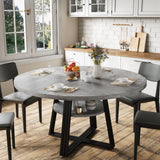 Garvee Mesa de Comedor Redonda para 4-6 Personas con Estante de Almacenaje, Base Metálica Cruzada, 120 cm, Madera Resistente, Estilo Granja, Cocina y Apartamento - Gris
