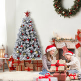 Garvee Árbol de Navidad Artificial 180cm con 250 LED, Luz Cálida, PVC Nevado, Base de Hierro Estable para Decoración Festiva - Con Copos de Nieve