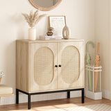 Garvee Aparador Buffet de Madera con Puertas de Ratán Natural y Patas Metálicas, Mueble de Almacenamiento para Salón y Comedor, Madera Natural - Madera Natural