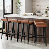 Garvee Set de 4 Taburetes de Bar 66,5cm, Modernos Tapizados con Respaldo Bajo y Reposapiés, Patas de Madera, para Cocina y Comedor, Marrón - Marrón ×4
