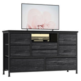 Garvee Cómoda de 8 Cajones con LED Estación de Carga Mueble TV Habitación 120cm Metal Tela - Sauce Negro