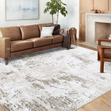 Garvee Alfombras abstractas modernas Garvee grande lavable sala estar dormitorio 200x290cm beige 1200gsm 100% poliéster 350g felpa perla base lavable plegable - Beige