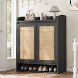 Garvee Gabinete De Zapatos De Ratán Con 2 Puertas, Estante Ajustable Para Entrada Y Sala, 5 Niveles, MDF Resistente, Diseño Chic Seguro - Negro