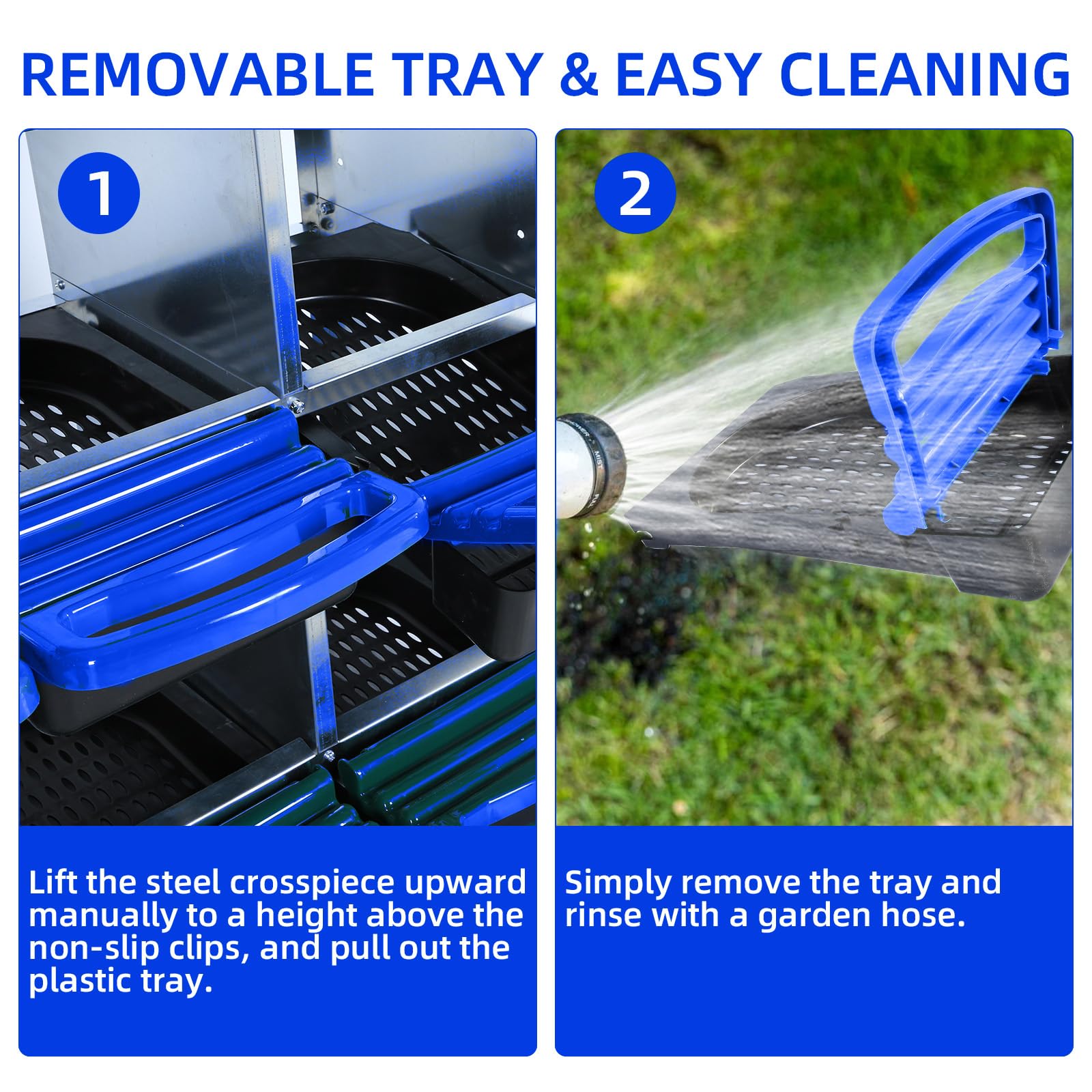 Garvee Caja de Nido para Pollos 8 Compartimentos con Soporte, Acero Galvanizado PP, Diseño Antideslizante, Fácil Limpieza Gallineros Granjas, Azul