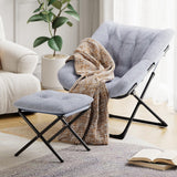 Garvee Silla Lounge Plegable Comfy con Peluche Sintético, Estructura Metálica Resistente para Dormitorio y Sala, Ligera y Fácil de Guardar - Gris