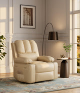 Garvee Sillón Reclinable Manual de Cuero PU con Soporte Lumbar para Descanso en Sala o Dormitorio 69cm Beige - Beige