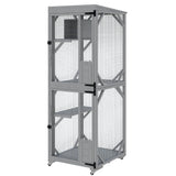 Garvee Casa Para Gatos Exterior Con Ruedas, Multi-Puertas, Madera Y Metal, Modular Para Jardín, Espacioso, Diseño Seguro - Gris