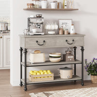 Garvee Mesa Consola Estrecha con 2 Cajones y Estantes, para Pasillos y Salas, Estilo Industrial Moderno, MDF y Tablero de Partículas, Gris Rústico, 100×30×80 cm