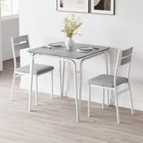 Garvee Juego de Comedor para 2, Mesa de MDF con Sillas Tapizadas, Marco de Acero, Diseño Industrial, Compacto para Cocinas Pequeñas, 74×74×76 cm, Madera Rústica - Gris & Blanco