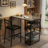 Garvee Juego De Comedor 3 Piezas Con Estantes De Almacenaje, Sillas Tapizadas, Mesa De Hierro Y Madera, Compacto, Gris, Ideal Para Apartamentos - Gris & Negro